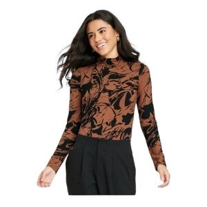 a new day Black and Brown Patterned Bodysuit, NWT, Size M